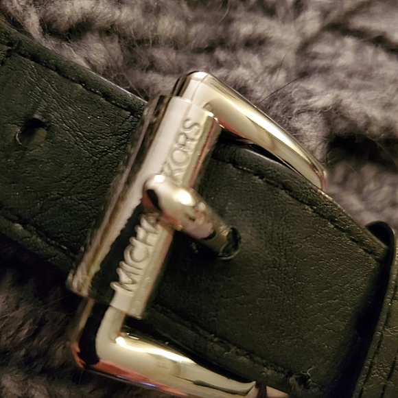 Michael Kors MK Jacket Sweater Coat Alpaca Faux Leather Gray Chunky Knit Ribbed - Picture 3 of 8